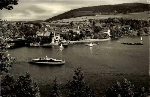 Ak Saalburg Thüringen, Am Stausee der Bleiloch-Saaletalsperre, Boote