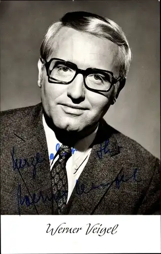 Ak Radiomoderator Werner Veigel, Portrait, Autogramm, Brille