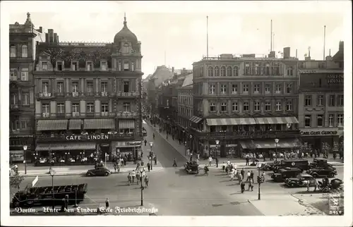 Ak Berlin Mitte, Unter den Linden, Ecke Friedrichstraße, Luftbild, Klinke B 458