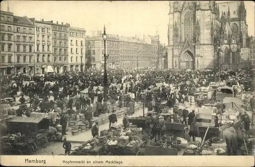 Ak Hamburg Mitte Altstadt, Hopfenmarkt, Markttag, VI. Verbandstag junger Drogisten Deutschlands 1909