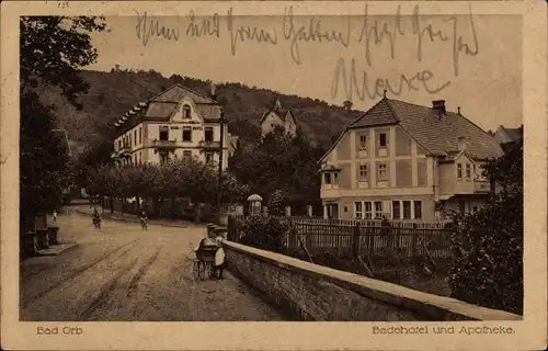 Ak Bad Orb im Spessart, Badehotel und Apotheke