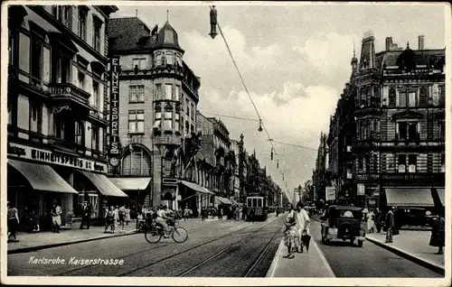 Ak Karlsruhe in Baden, Kaiserstraße, Geschäft Einheitspreis, Straßenbahn