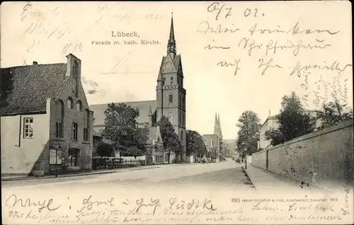 Ak Hansestadt Lübeck, Parade, kath. Kirche