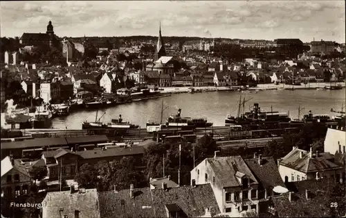 Ak Flensburg in Schleswig Holstein, Panorama, Hafen