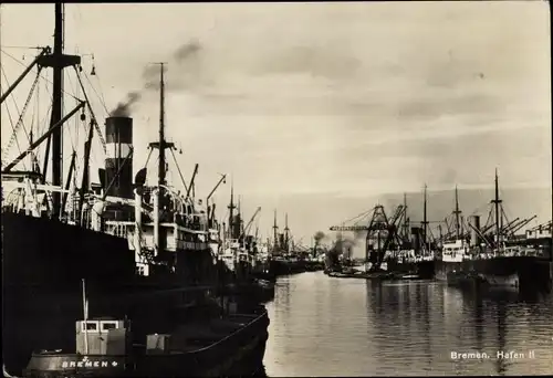 Ak Hansestadt Bremen, Hafen II, Schiffe, Kräne