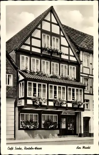 Ak Rinteln an der Weser, Café Sinke, Am Markt, Fachwerkhaus