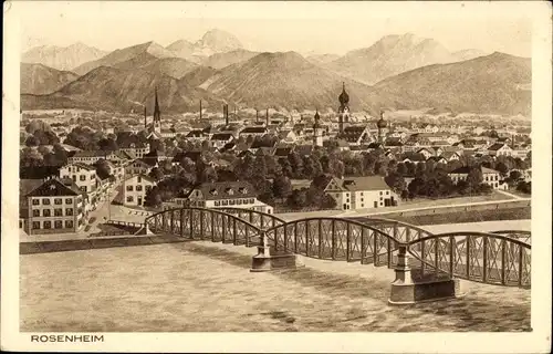 Ak Rosenheim Oberbayern, Panorama, Brücke