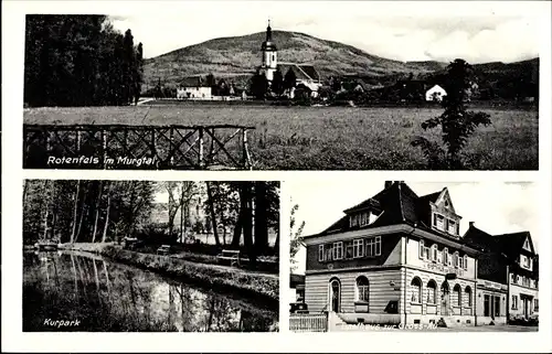 Ak Bad Rotenfels Gaggenau im Murgtal, Teilansicht, Kurpark, Gasthof zur Gross-Au