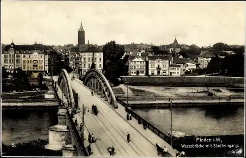 Ak Minden Westfalen, Weserbrücke mit Stadteingang