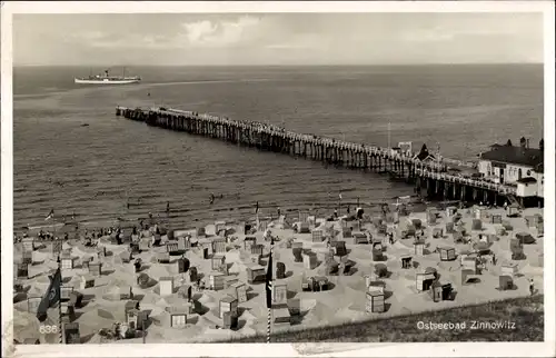 Ak Ostseebad Zinnowitz auf Usedom, Strand, Seebrücke