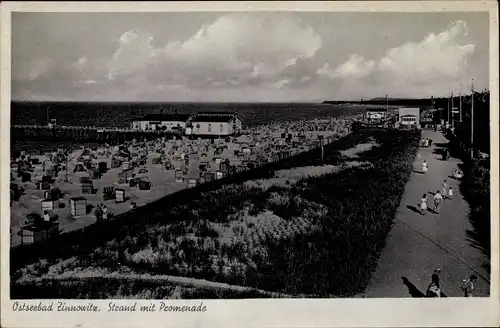 Ak Ostseebad Zinnowitz auf Usedom, Strand mit Promenade