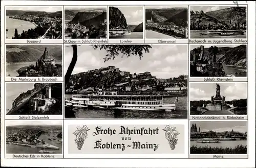 Ak Boppard am Rhein, Rheinfahrt von Koblenz nach Mainz, St. Goar, Loreley, Oberwesel, Bacharach