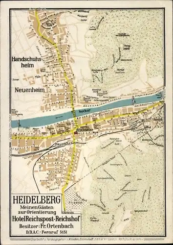 Landkarten Ak Heidelberg am Neckar, Hotel Reichspost Reichshof, Straßenplan