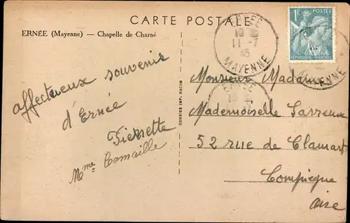 Postkarte Ernée Mayenne, Kapelle von Charné