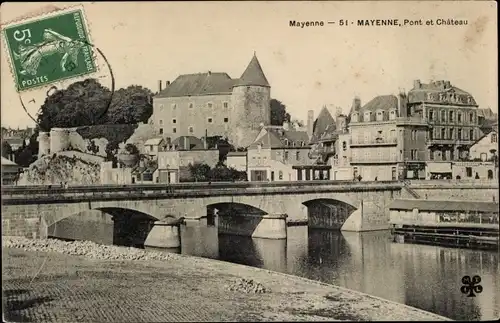 Ak Mayenne, Schlossbrücke
