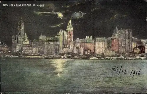Ak New York City USA, Panorama von Jersey City gesehen, Nachtbeleuchtung
