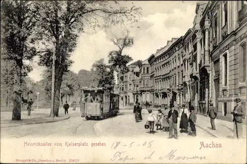 Ak Aachen, Heinrichsallee vom Kaiserplatz gesehen, Straßenbahn