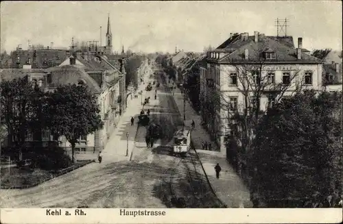 Ak Kehl am Rhein, Hauptstraße, Straßenbahn