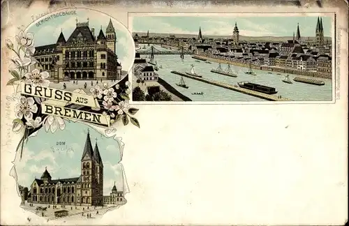 Litho Hansestadt Bremen, Gerichtsgebäude, Dom, Panorama