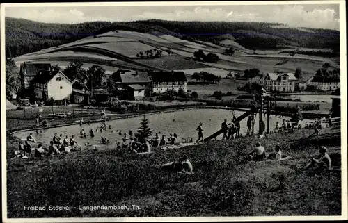 Ak Langendembach Langenorla in Thüringen, Freibad Stöckel, Gasthaus Osmar Stöckel