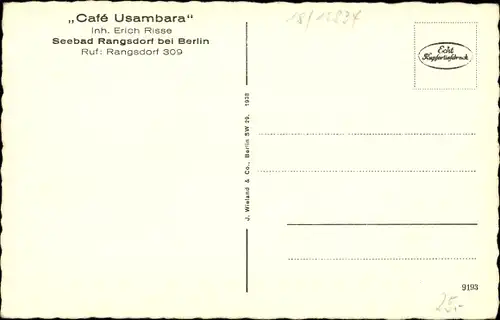 Ak Rangsdorf in Brandenburg, Seebad Rangsdorf, Cafe Usambara
