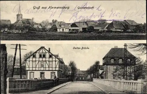 Ak Hermannsburg in der Lüneburger Heide, Gesamtansicht, Oertze-Brücke