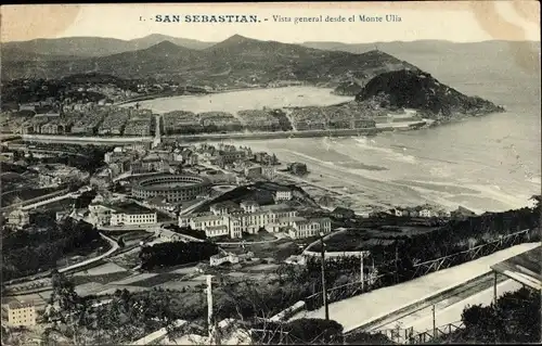 Ak Donostia San Sebastian Baskenland, Gesamtansicht vom Monte Ulia aus