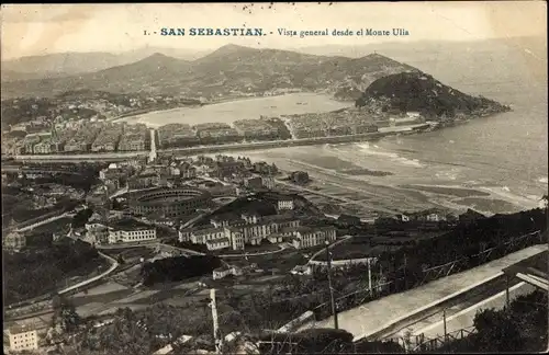 Ak Donostia San Sebastian Baskenland, Gesamtansicht vom Monte Ulia aus