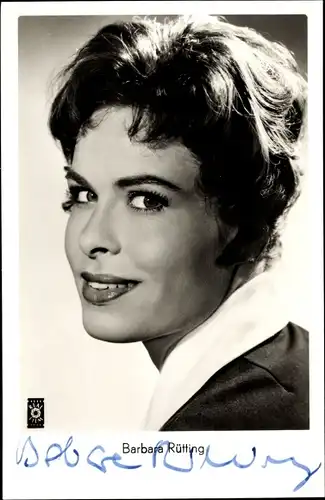 Ak Schauspielerin Barbara Rütting, Portrait, Real Film, Herz ohne Gnade, Autogramm