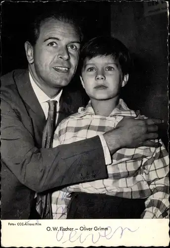 Ak Schauspieler O.W. Fischer und Oliver Grimm, Portrait, Autogramm