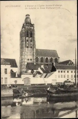 Ak Oudenaarde Audenarde Ostflandern, L'Escaut et l'Eglise Sainte Walburge