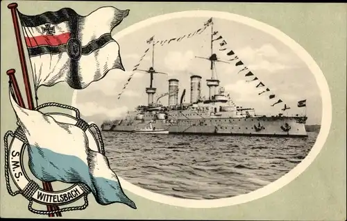 Passepartout Ak Deutsches Kriegsschiff, SMS Wittelsbach, Linienschiff