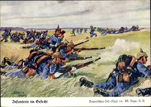 Regiment Künstler Ak Döbrich-Stteglitz, Bayerisches Infanterie Regiment 14 im Gefecht