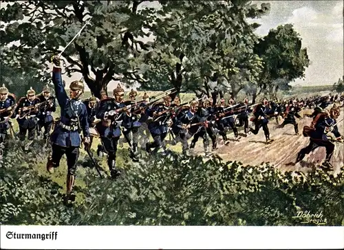 Künstler Ak Döbrich-Steglitz, Sturmangriff, deutsche Soldaten im Kaiserreich