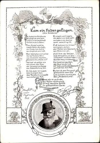 Gedicht Ak Kam ein Falter geflogen, Ein Erlebnis, Sepp Heimfelsen, Autogramm, Tiroler Dichter