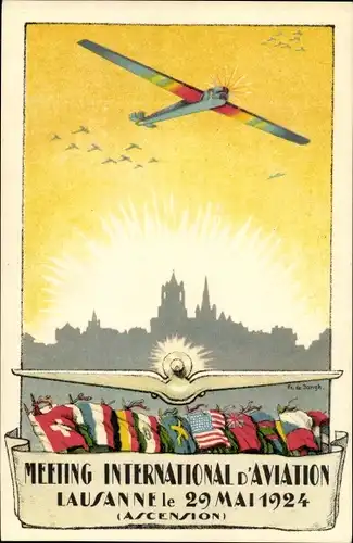 Künstler Ak Lausanne Kanton Waadt, Meeting International d'Aviation 1924