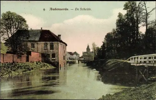 Ak Oudenaarde Ostflandern, De Schelde, Flusspartie mit Teilansicht der Ortschaft