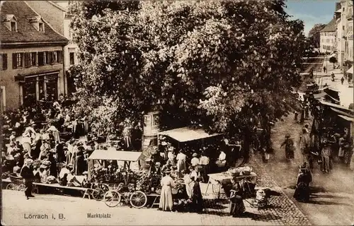 Ak Lörrach in Baden, Marktplatz