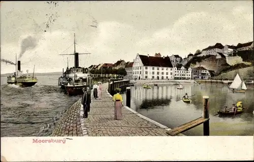 Ak Meersburg am Bodensee, Dampfer, Ruderpartie, Häuser