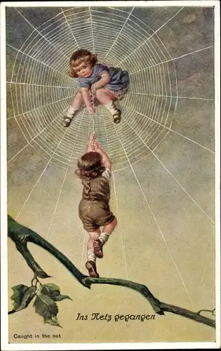 Ak Mädchen ins Netz gefangen, Spinnennetz