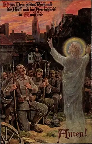 Ak Denn Dein ist das Reich, betende Soldaten, Jesus