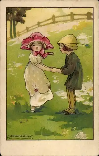 Künstler Ak Richardson, Agnes, Kinder, Blumenwiese, Munk 706