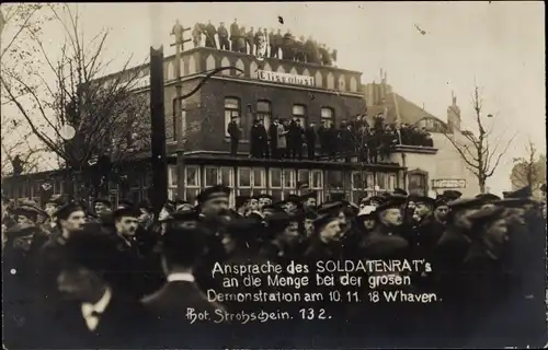 Foto Ak Wilhelmshaven an der Nordsee, Ansprache Soldatenrat, Demonstration 1918, Elisenlust