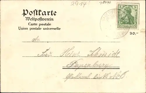 Kleeblatt Litho Elisabethfehn Barßel in Niedersachsen, Kirche, Gastwirtschaft, Postagentur