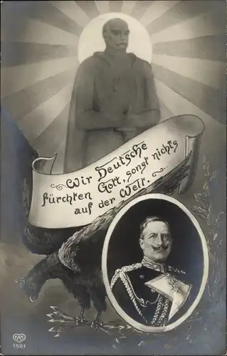 Passepartout Ak Kaiser Wilhelm II., Bismarck, Wir Deutsche fürchten Gott, sonst nichts auf der Welt