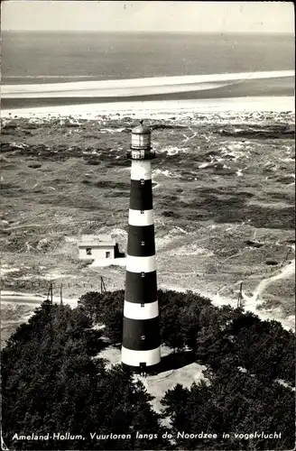 Ak Hollum Ameland Friesland Niederlande, Vuurtoren, vogelvlucht