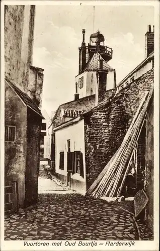 Ak Harderwijk Gelderland, Vuurtoren, Oud Buurtje
