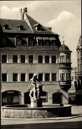 Ak Gera in Thüringen, Markt mit Samsonbrunnen und Apothekenerker