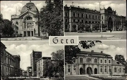 Ak Gera in Thüringen, Gerichtsgebäude, Hochhaus, Am Stalinpark, Hauptbahnhof, Bühnen der Stadt
