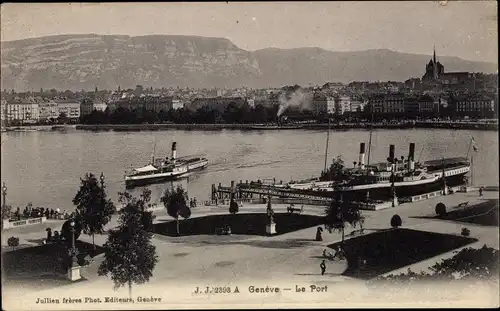 Ak Genève Genf Schweiz, Hafen, Dampfer